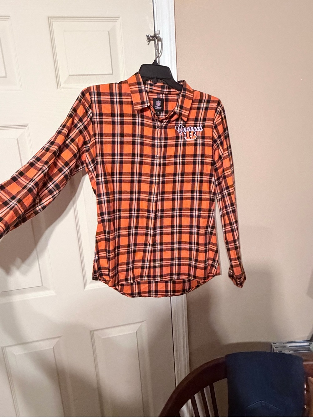 NFL Orange and Black Plaid Button-Down Shirt